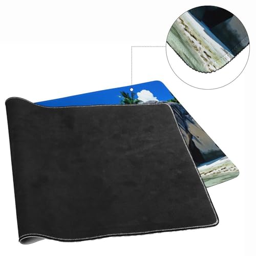 Beaches Scene France Seychelles Large Extended Gaming Mouse Pad (16x36in) - Durable Stitched Edges XXL Desk Mat for Keyboard and Mouse - Water Resistant & Non-Slip Rubber Base - color: black-3, size: 16x36in
