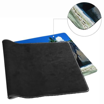 Beaches Scene France Seychelles Large Extended Gaming Mouse Pad (16x36in) - Durable Stitched Edges XXL Desk Mat for Keyboard and Mouse - Water Resistant & Non-Slip Rubber Base - color: black-3, size: 16x36in