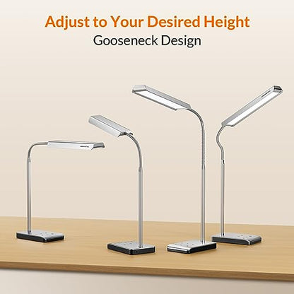 LEPOWER-TEC LED Desk Lamp, 12W Reading Desk Lamp for Office Home with 60 Lighting Modes, Touch Control & Timer Function, 750LM Bright Eye-Caring Gooseneck Desk Light Table Lamp for Study, Work, Silver