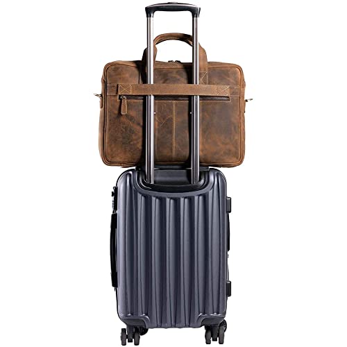 Leather briefcase 18 Inch Laptop Messenger Bags for Men and Women Best Office briefcase Satchel Bag - color: Distressed Tan