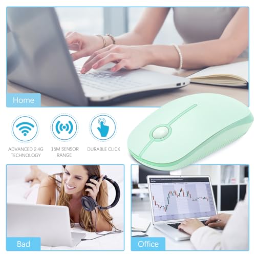 VssoPlor Wireless Mouse, 2.4G Slim Portable Computer Laptop Mouse with Nano Receiver Quiet Silent Optical Mice for Notebook, PC, Laptop, Computer-Light Green - color: Light Green