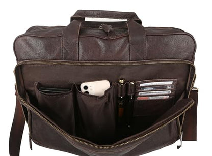 Leather briefcase 18 Inch Laptop Messenger Bags for Men and Women Best Office briefcase Satchel Bag (Brown) - color: Brown