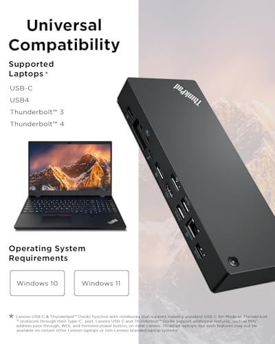 Lenovo ThinkPad Universal Thunderbolt 4 Dock, 4 Displays, Dynamic Power Charging up to 100W, Black