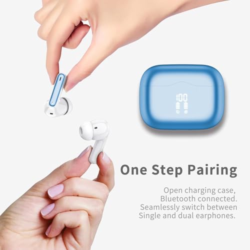 xinwld Wireless Earbuds, 2026 Bluetooth 5.4 Ear Buds in Ear with 4 ENC Noise Cancelling Mic, Wireless Earphones HiFi Stereo Deep Bass, in-Ear Bluetooth Earbuds LED Display IP7,40H Playtime, Lake Blue - color: Sky Blue
