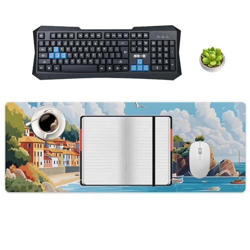 Sea Sandy Beaches Large Extended Gaming Mouse Pad (12x31.5in) - Durable Stitched Edges XXL Desk Mat for Keyboard and Mouse - Water Resistant & Non-Slip Rubber Base - color: black-2, size: 12x31.5in