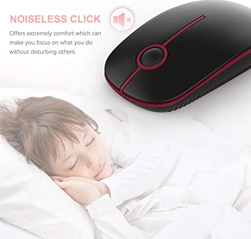 VssoPlor Wireless Mouse, 2.4G Slim Portable Quiet Computer Mice with Nano Receiver for Notebook, PC, Laptop, Computer-Black and Wine Red - color: Black and Wine Red