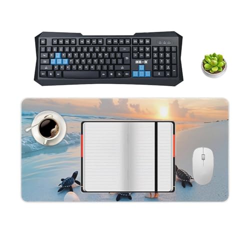Ocean & Sunset Beach Scene Large Extended Gaming Mouse Pad (12x24in) - Durable Stitched Edges XXL Desk Mat for Keyboard and Mouse - Water Resistant & Non-Slip Rubber Base - color: black, size: 12x24in