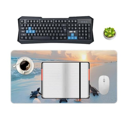 Ocean & Sunset Beach Scene Large Extended Gaming Mouse Pad (12x24in) - Durable Stitched Edges XXL Desk Mat for Keyboard and Mouse - Water Resistant & Non-Slip Rubber Base - color: black, size: 12x24in