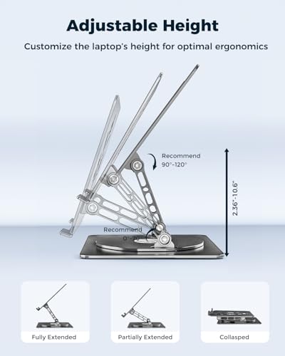 Aoviho 360° Rotating Laptop Stand for Desk | Adjustable, Foldable, Portable Aluminum Ergonomic Riser | Compatible with MacBook, Dell, HP & All Laptops 10-16 inch | Purple - color: Purple
