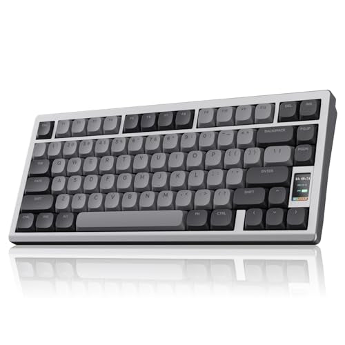 OOCTPK Mechanical Keyboard, Chilkey ND75 LP Wireless Gaming Keyboard with LCD Screen, Bluetooth 5.3/2.4G/USB-C, Hot Swappable Per-Key RGB Custom, Thin Front, Wrist Rest, Full-Aluminum, PC/Mac Support - color: Silver