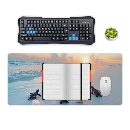 Ocean & Sunset Beach Scene Large Extended Gaming Mouse Pad (16x36in) - Durable Stitched Edges XXL Desk Mat for Keyboard and Mouse - Water Resistant & Non-Slip Rubber Base - color: black, size: 16x36in