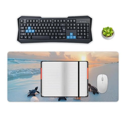 Ocean & Sunset Beach Scene Large Extended Gaming Mouse Pad (16x36in) - Durable Stitched Edges XXL Desk Mat for Keyboard and Mouse - Water Resistant & Non-Slip Rubber Base - color: black, size: 16x36in