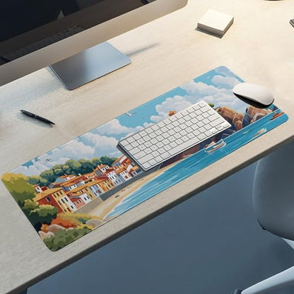 Sea Sandy Beaches Large Extended Gaming Mouse Pad (12x31.5in) - Durable Stitched Edges XXL Desk Mat for Keyboard and Mouse - Water Resistant & Non-Slip Rubber Base - color: black-2, size: 12x31.5in