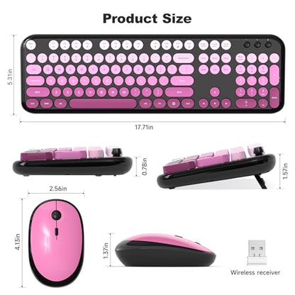 MOFII Wireless Keyboard and Mouse Combo, Full Size 2.4G Retro Round Computer Keyboard and Mouse Set, Plug and Play, for Windows, Computer, Desktop, PC, Notebook - (Black Pink Gradient) - color: Lovely Black Pink Gradient