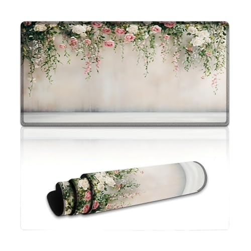 Romantic Floral Large Extended Gaming Mouse Pad 24"x12" - XXL Computer Desk Mat for Keyboard and Mouse - Non-Slip Rubber Base & Durable Stitched Edges - color: Black-3, size: 24"Lx12"W