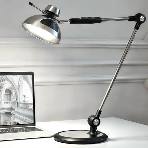 OTUS LED Desk Lamp for Home Office, Gesture On Off and Touch Control, Tall Architect Swing Arm Desk Light, 1500 Lux Eye Care Dimmable, 12 Levels, 3 Color Temps, Weighted Metal Base - color: Space Grey