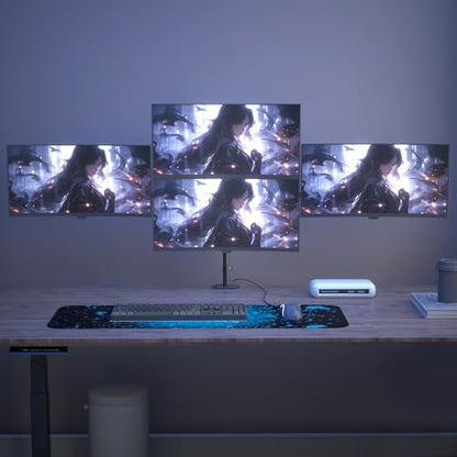 Pholiten Quad 4 Monitor Arm Desk Mount for Max 32 inch Screens, Gas Spring Adjustment Monitor Stand with VESA 75x75mm, 100x100 mm, Clamp & Grommet Install Black MD18864 - style: 4 monitor mount