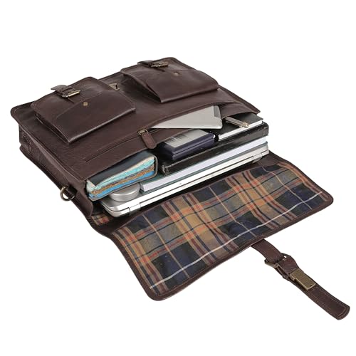 Leather briefcase 18 inch laptop messenger bag for men and women best satchel office bag - color: Dark Brown, size: 16 Inch