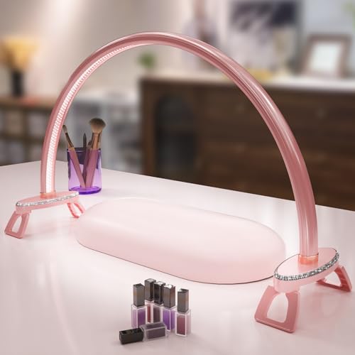 Half Moon Light Nail for Desk led lamp tech Manicure Foldable Arch Professional Art Eyelash Table Techs Beauty Tattoo spa White Artistic Desktop Lager Sized lash Shade Lashes Makeup Eye-Caring - size: 24inch Pink