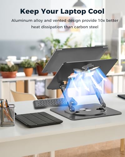 Aoviho 360° Rotating Laptop Stand for Desk | Adjustable, Foldable, Portable Aluminum Ergonomic Riser | Compatible with MacBook, Dell, HP & All Laptops 10-16 inch | Rose Gold - color: Rose Gold