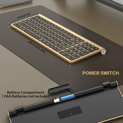 JOYACCESS Black Gold Wireless Keyboard with Low-Profile Keys - 2.4GHz Full-Sized,Windows & Mac OS, Quiet,Ergonomic Keyboard for Computer, Laptop, PC, Mac,Windows- Gold - color: Black Glod