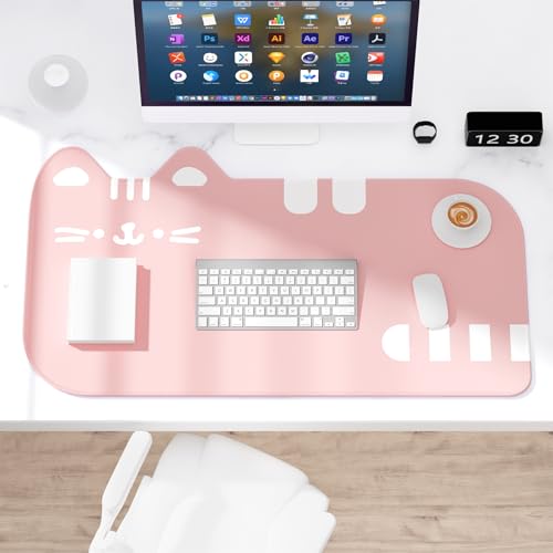 Dapesuom Large Gaming Mouse Pad, Extended Mouse Mat with Stitched Edges, Cute Anime Cat Keyboard Pad with Non-Slip Base, Big XXL Desk Mats for Gamer, Computer, Office Accessories, 29.5 x 15.9in, Pink - color: Pink