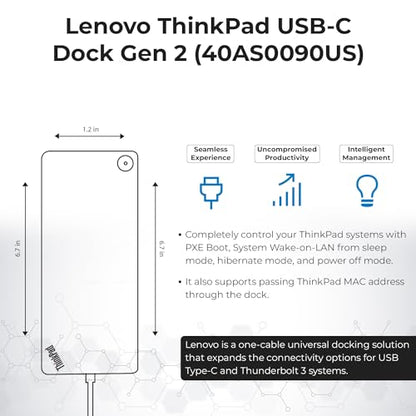 Lenovo 40AS0090US Thinkpad Docking Station Gen 2 - Supports 4K Display, 1 Year Warranty, Lenovo Docking Station with 90W Adapter, HDMI, USB-C, DisplayPort Cables - USB-C Thunderbolt 3 Dock (Renewed) - style: 40AS0090US