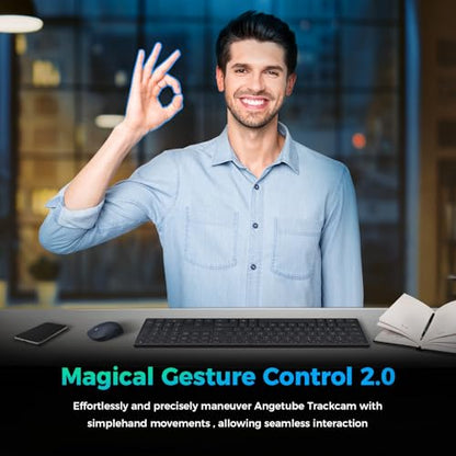 Angetube TrackCam 4K Webcam for PC/Mac - AI Tracking USB 3.0 Streaming Camera with Remote Control, Gesture Control, PTZ, HDR, Microphones, Web Camera for Desktop Computer, Laptop, Meeting, Video Call - color: 4K AI Webcam