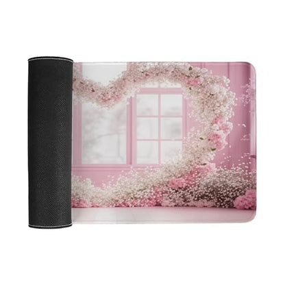 Valentine's Day Pink Cherry Blossom & Heart Large Extended Gaming Mouse Pad 30"x16" - XXL Computer Desk Mat for Keyboard and Mouse - Non-Slip Rubber Base & Durable Stitched Edges - color: Black-2, size: 30"Lx16"W