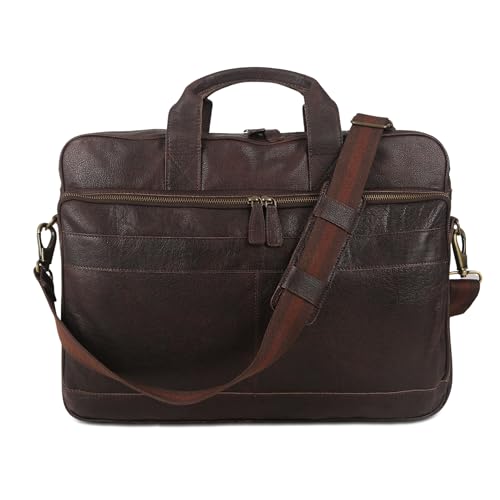 Leather briefcase 18 Inch Laptop Messenger Bags for Men and Women Best Office briefcase Satchel Bag (Brown) - color: Brown