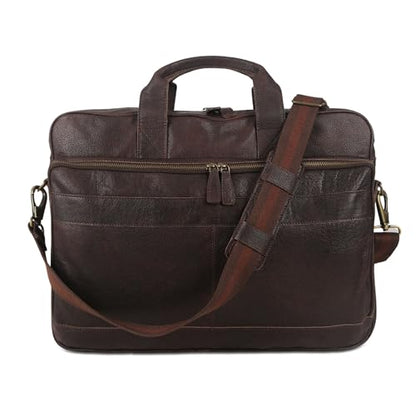 Leather briefcase 18 Inch Laptop Messenger Bags for Men and Women Best Office briefcase Satchel Bag (Brown) - color: Brown