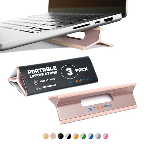 Steepy Portable Laptop Stand for Desk – Adjustable Height, & Portable Laptop Holder – Ergonomic Computer Stand for Cooling & Comfort – Slip-Proof, Sturdy Design – Universal Fit for 13-17 Inch Devices - color: Rosé Radiance, size: 3 Pack