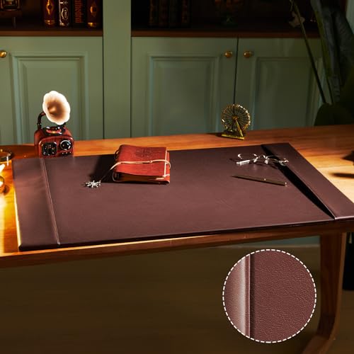 Leather Desk Pad Protector with Side Rails, Executive Office Desk Mat for Home Workspace, Writing Surface, Mouse & Keyboard Pad, Elegant Gift for Men Dad Husband(Brown,30 x 18 Inch) - color: Brown, size: 30 x 18 Inch