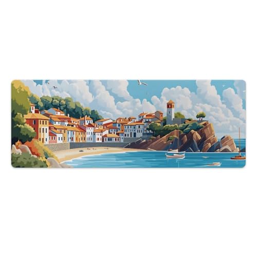 Sea Sandy Beaches Large Extended Gaming Mouse Pad (12x31.5in) - Durable Stitched Edges XXL Desk Mat for Keyboard and Mouse - Water Resistant & Non-Slip Rubber Base - color: black-2, size: 12x31.5in