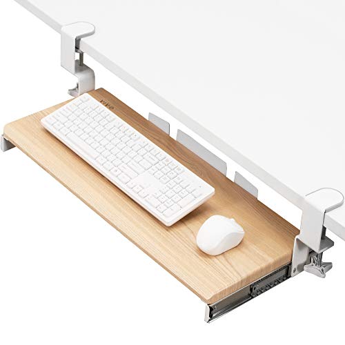 VIVO Large Clamp-on Computer Keyboard and Mouse Under Desk Slider Tray, 27 x 11 inch Pull Out Platform Drawer, Light Wood, MOUNT-KB05A - color: Light Wood, size: 27 inch