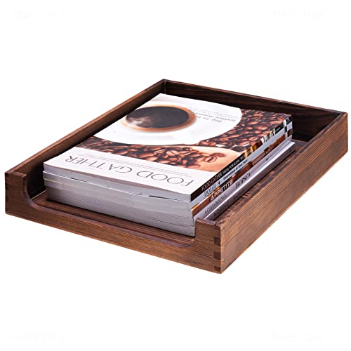 Wooden Letter Tray Natural Pine Wood Desktop Organizer, Multi-Functional Storage for Office, Kitchen - Perfect for Files, Supplies and Small Accessories, Stackable Space-Saving (Rustic Burnt)