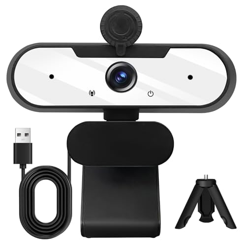 USB HD 1080P Video Webcam and Wide Angle Camera with Built-in Microphone and Rotatable Tripod,for Laptop Computer or Desktop PC,Great for Live Streaming.Calls.Video Conferencing(White) - color: white