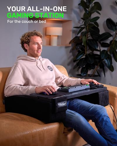 Couchmaster CYCON³ HORIZONLIGHT Bar, Ultimate Ergonomic USB-Hub Gaming Lap Desk for Couch and Bed, Large, Stable and Compatible with All Keyboards and Mouse/Mice, Laptops, PCs, PS4/5, Xbox - color: Black