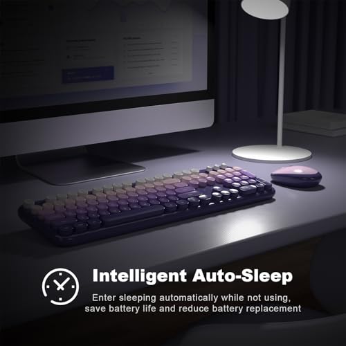 MOFII Wireless Keyboard and Mouse Combo, Full Size 2.4G Retro Round Computer Keyboard and Mouse Set, Plug and Play, for Windows, Computer, Desktop, PC, Notebook - (Purple Gradient) - color: Lovely-Purple Gradient