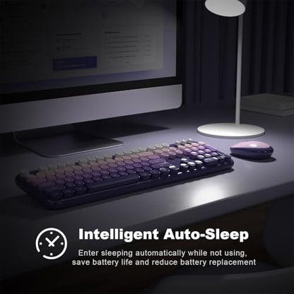 MOFII Wireless Keyboard and Mouse Combo, Full Size 2.4G Retro Round Computer Keyboard and Mouse Set, Plug and Play, for Windows, Computer, Desktop, PC, Notebook - (Purple Gradient) - color: Lovely-Purple Gradient