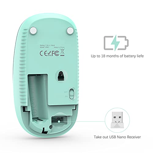 VssoPlor Wireless Mouse, 2.4G Slim Portable Computer Mice with Nano Receiver for Notebook, PC, Laptop, Computer (Mint Green) - color: Mint Green