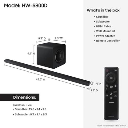SAMSUNG S800D 3.1.2ch Soundbar w/Wireless Dolby Atmos Audio, Ultra Slim Design, Q-Symphony, SpaceFit Sound Pro, Adaptive Sound, Game Mode Pro with Alexa Built-in, HW-S800D/ZA - style: HW-S800D