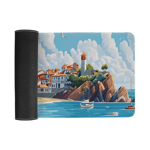 Sea Sandy Beaches Large Extended Gaming Mouse Pad (16x30in) - Durable Stitched Edges XXL Desk Mat for Keyboard and Mouse - Water Resistant & Non-Slip Rubber Base - color: black-2, size: 16x30in