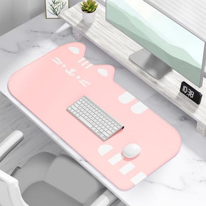 Dapesuom Large Gaming Mouse Pad, Extended Mouse Mat with Stitched Edges, Cute Anime Cat Keyboard Pad with Non-Slip Base, Big XXL Desk Mats for Gamer, Computer, Office Accessories, 29.5 x 15.9in, Pink - color: Pink