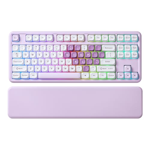 YUNZII B87 Wireless Mechanical Keyboard,QMK/VIA Programmable,TKL Layout 87 Keys,BT/2.4G/USB-C,Hot Swap Gasket Mount RGB Backlit Gaming with Wrist Rest for Win/Mac (Purple Heart, Milk V2) - color: Purple Heart, size: Milk V2