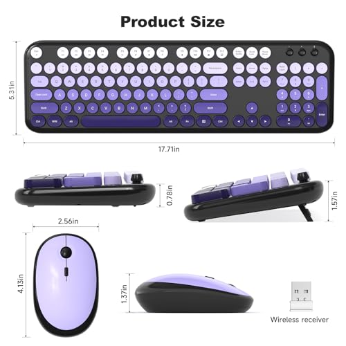 MOFII Wireless Keyboard and Mouse Combo, Full Size 2.4G Retro Round Computer Keyboard and Mouse Set, Plug and Play, for Windows, Computer, Desktop, PC, Notebook - (Black Purple Gradient) - color: Lovely-Black Purple Gradient
