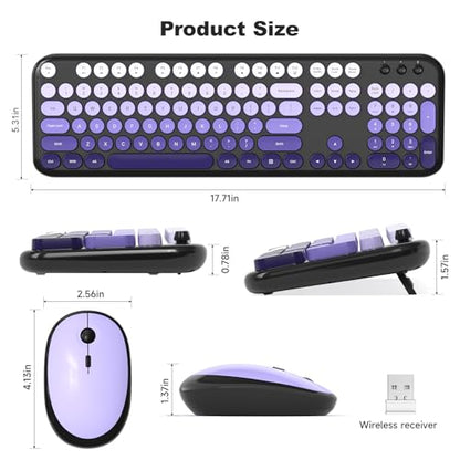 MOFII Wireless Keyboard and Mouse Combo, Full Size 2.4G Retro Round Computer Keyboard and Mouse Set, Plug and Play, for Windows, Computer, Desktop, PC, Notebook - (Black Purple Gradient) - color: Lovely-Black Purple Gradient