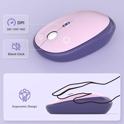 MOFII Wireless Keyboard and Mouse Combo, Full Size 2.4G Retro Round Computer Keyboard and Mouse Set, Plug and Play, for Windows, Computer, Desktop, PC, Notebook - (Purple Gradient) - color: Lovely-Purple Gradient