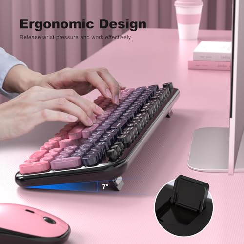 MOFII Wireless Keyboard and Mouse Combo, Full Size 2.4G Retro Round Computer Keyboard and Mouse Set, Plug and Play, for Windows, Computer, Desktop, PC, Notebook - (Lovely Plum Pink Gradient) - color: Lovely Plum Pink Gradient