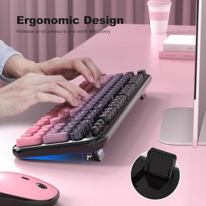 MOFII Wireless Keyboard and Mouse Combo, Full Size 2.4G Retro Round Computer Keyboard and Mouse Set, Plug and Play, for Windows, Computer, Desktop, PC, Notebook - (Lovely Plum Pink Gradient) - color: Lovely Plum Pink Gradient